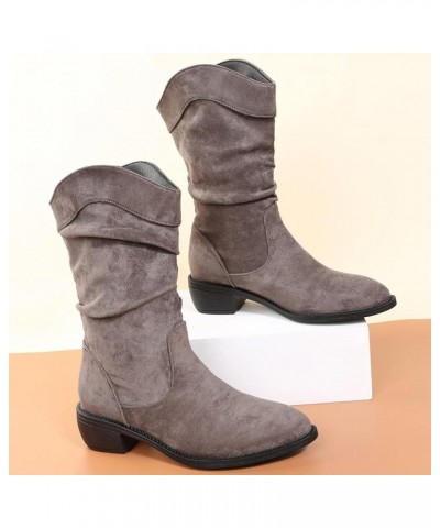 Women's Mid Calf Winter Boots Fashion Low Heel Calf Boots Slouch Weather Boots Classic Round Toe Ankle Booties 7.5 Grey $19.9...