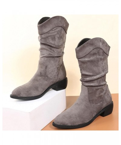 Women's Mid Calf Winter Boots Fashion Low Heel Calf Boots Slouch Weather Boots Classic Round Toe Ankle Booties 7.5 Grey $19.9...