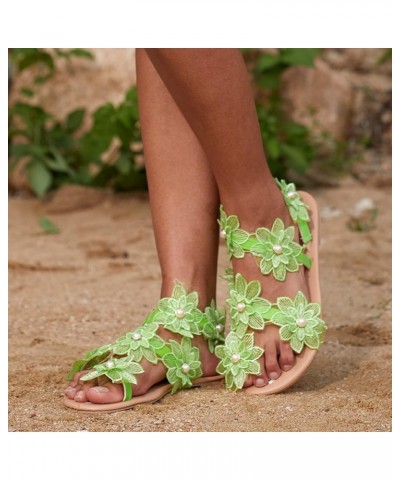 Sandals Women, Womens Floral Sandals Wedding, Stylish Bohemian Sandals Clip Toe Flat Comfortable Roman Sandals Lace Casual Sa...