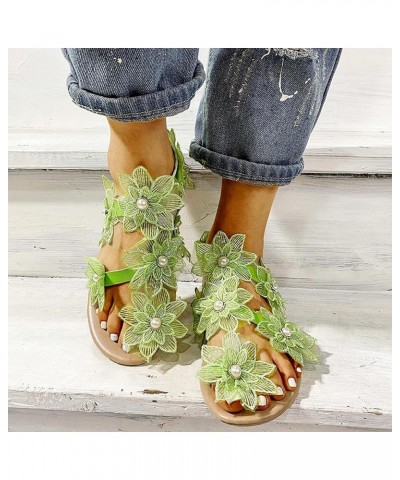 Sandals Women, Womens Floral Sandals Wedding, Stylish Bohemian Sandals Clip Toe Flat Comfortable Roman Sandals Lace Casual Sa...