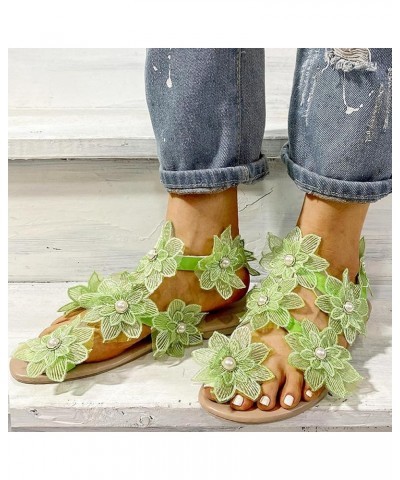 Sandals Women, Womens Floral Sandals Wedding, Stylish Bohemian Sandals Clip Toe Flat Comfortable Roman Sandals Lace Casual Sa...