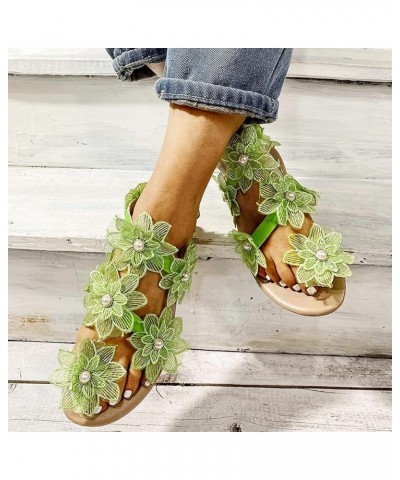 Sandals Women, Womens Floral Sandals Wedding, Stylish Bohemian Sandals Clip Toe Flat Comfortable Roman Sandals Lace Casual Sa...