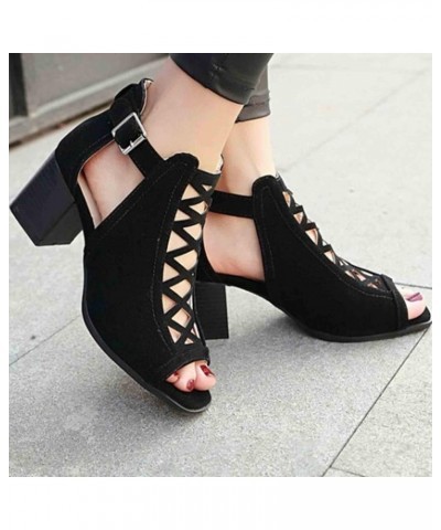 Women's Comfy Orthotic Sandals Shoes for Women, Peep Toe Cutout Zipper Chunky Heeled Sandals Breathable Summer D-black $18.04...