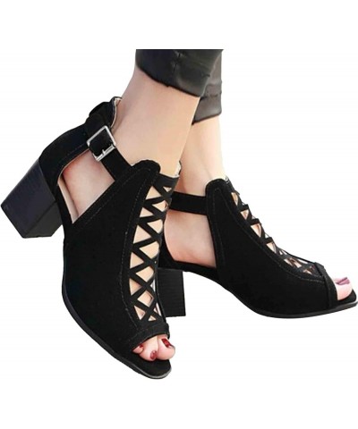 Women's Comfy Orthotic Sandals Shoes for Women, Peep Toe Cutout Zipper Chunky Heeled Sandals Breathable Summer D-black $18.04...