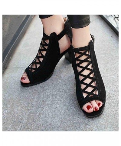 Women's Comfy Orthotic Sandals Shoes for Women, Peep Toe Cutout Zipper Chunky Heeled Sandals Breathable Summer D-black $18.04...