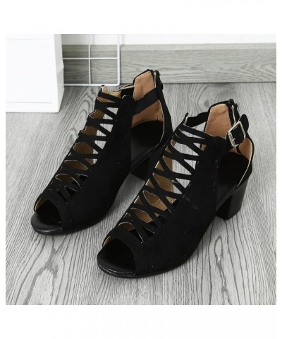 Women's Comfy Orthotic Sandals Shoes for Women, Peep Toe Cutout Zipper Chunky Heeled Sandals Breathable Summer D-black $18.04...