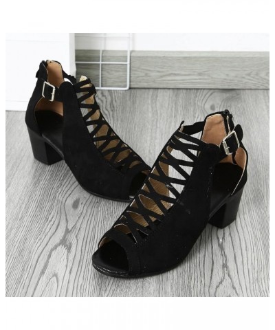 Women's Comfy Orthotic Sandals Shoes for Women, Peep Toe Cutout Zipper Chunky Heeled Sandals Breathable Summer D-black $18.04...