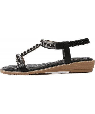 Slip on Sandals Women Open Toe Elastic Strappy Espadrilles High Chunky Casual Sandal Summer Beach Slip-on Shoes 26-ixpyn-blac...