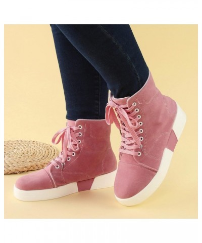 CsgrFagr Womens Lace Up High Top Fashion Ankle Booties Casual Shoes Skate Shoes Forever Shoes Women (Pink, 9) Pink 8 $26.33 F...