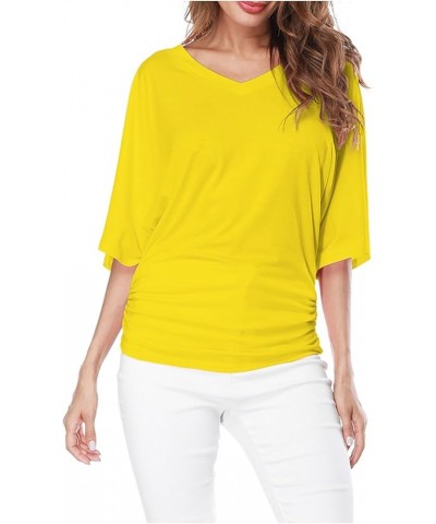 Plus Top V Neck Sleeve Batwing Loose T Shirt Fashion Size Fold Hem Women Solid Plus Size Tops Women Medium Shirts Yellow $11....