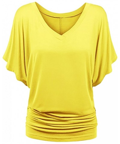 Plus Top V Neck Sleeve Batwing Loose T Shirt Fashion Size Fold Hem Women Solid Plus Size Tops Women Medium Shirts Yellow $11....