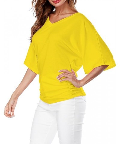 Plus Top V Neck Sleeve Batwing Loose T Shirt Fashion Size Fold Hem Women Solid Plus Size Tops Women Medium Shirts Yellow $11....