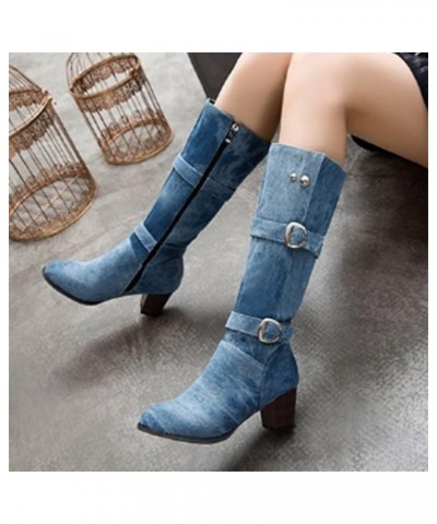 Cowboy Boots for Women Wide Calf Cowgirl Slip On Western Leather Boots Knee High Shoes Z 14-bu1 $30.43 Boots