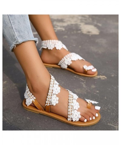 2023 New Thong Sandals Elegant Lace Flower Sandals for Bridal Summer Flat Roman Sandals Vintage PU Leather Flip Flops Leisure...