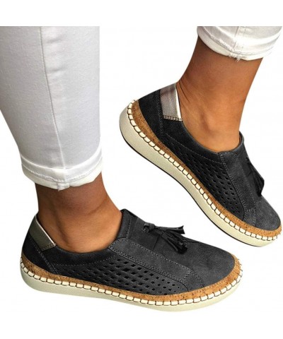 Flat Sneakers for Women Dressy Summer Toe Slip On Round Sandals Out Hollow Loafer Fringe Sandals Casual Slippers Black $20.16...