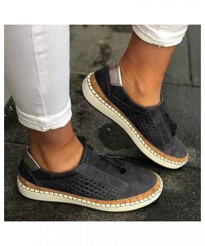 Flat Sneakers for Women Dressy Summer Toe Slip On Round Sandals Out Hollow Loafer Fringe Sandals Casual Slippers Black $20.16...