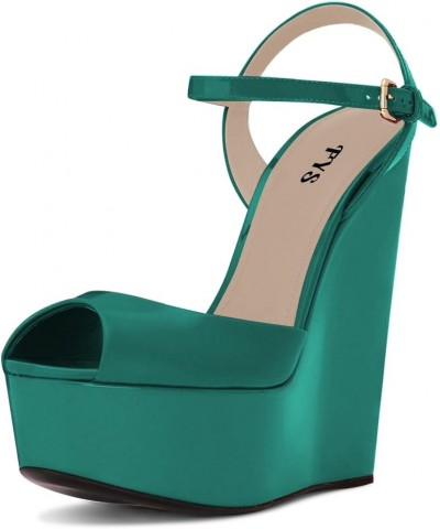 Women Open Peep Toe Platform Wedge High Heels Sandals Ankle Strap Buckled Dressy Party Office Ladies Shoes Size 4-15 US Green...