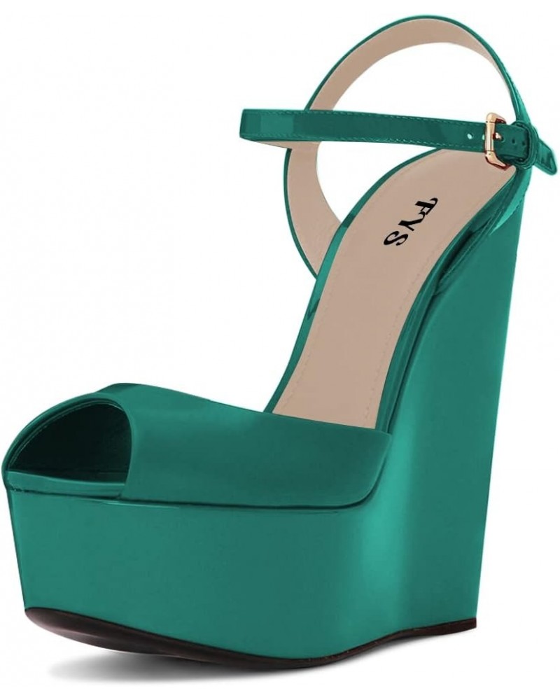 Women Open Peep Toe Platform Wedge High Heels Sandals Ankle Strap Buckled Dressy Party Office Ladies Shoes Size 4-15 US Green...