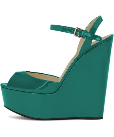 Women Open Peep Toe Platform Wedge High Heels Sandals Ankle Strap Buckled Dressy Party Office Ladies Shoes Size 4-15 US Green...