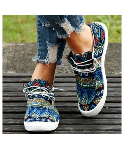 Women's Canvas Sneakers Canvas Shoes Lace up White Black Sneakers Casual Walking Shoes H63-blue $14.41 Athletic Shoes