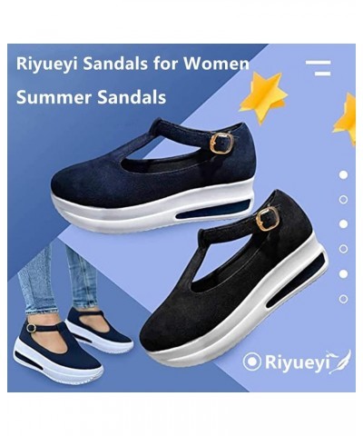 Sandals Womens Summer Wedge Platform Buckle Strap Sandals Ladies Cusual Solid Shoes Spring Retro Round Head Loafers for Women...