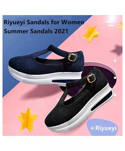 Sandals Womens Summer Wedge Platform Buckle Strap Sandals Ladies Cusual Solid Shoes Spring Retro Round Head Loafers for Women...