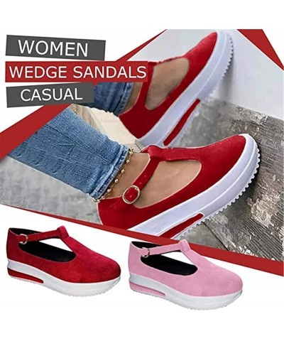 Sandals Womens Summer Wedge Platform Buckle Strap Sandals Ladies Cusual Solid Shoes Spring Retro Round Head Loafers for Women...