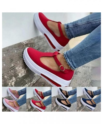 Sandals Womens Summer Wedge Platform Buckle Strap Sandals Ladies Cusual Solid Shoes Spring Retro Round Head Loafers for Women...