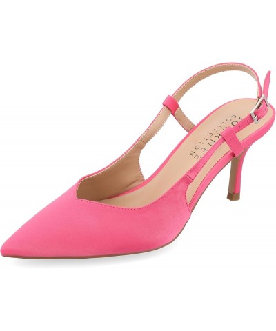 Closed Pointed Toe Slingback Sweetheart Stiletto Pump for Women - Knightly Buckle Ankle Strap Heel Fuchsia $28.60 Pumps