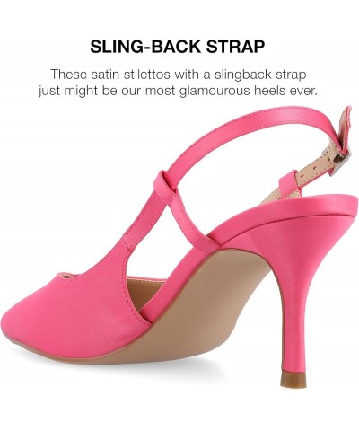 Closed Pointed Toe Slingback Sweetheart Stiletto Pump for Women - Knightly Buckle Ankle Strap Heel Fuchsia $28.60 Pumps