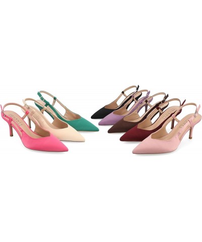 Closed Pointed Toe Slingback Sweetheart Stiletto Pump for Women - Knightly Buckle Ankle Strap Heel Fuchsia $28.60 Pumps