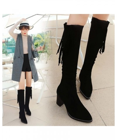 Women's Autumn and Winter European and American Retro Fashion Tassel Round Head Warm High Boots Half Boots Women C-black $25....