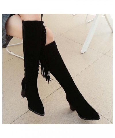 Women's Autumn and Winter European and American Retro Fashion Tassel Round Head Warm High Boots Half Boots Women C-black $25....