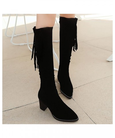 Women's Autumn and Winter European and American Retro Fashion Tassel Round Head Warm High Boots Half Boots Women C-black $25....