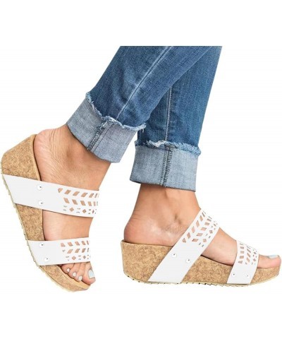 dress shoes for women low heel summer sandals for women Womens Wedge Sandals wide width wedge slides sandals Z 04-white $11.9...