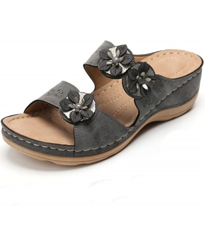 Shoes for Women Sandals, Sandals Women Dressy Floral Sandals Breathable Open Toe Slip On Sandals Walking Slippers Grey $12.70...