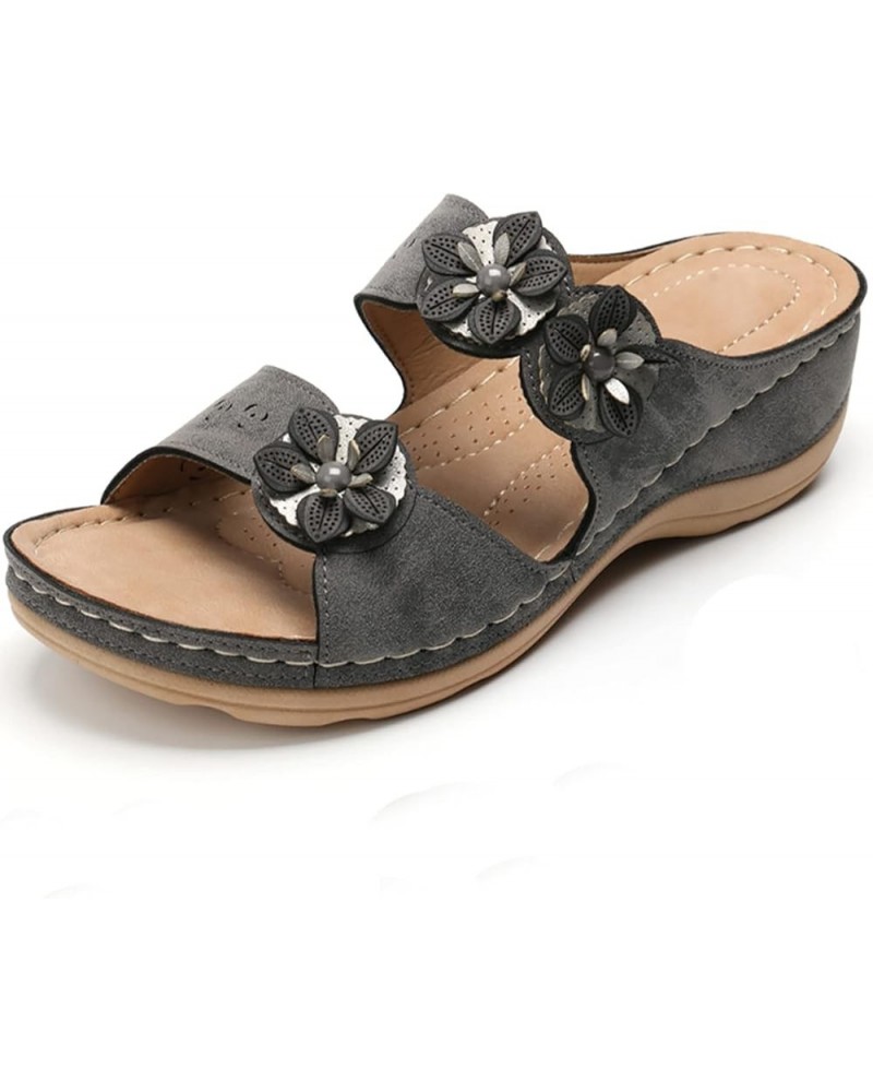 Shoes for Women Sandals, Sandals Women Dressy Floral Sandals Breathable Open Toe Slip On Sandals Walking Slippers Grey $12.70...