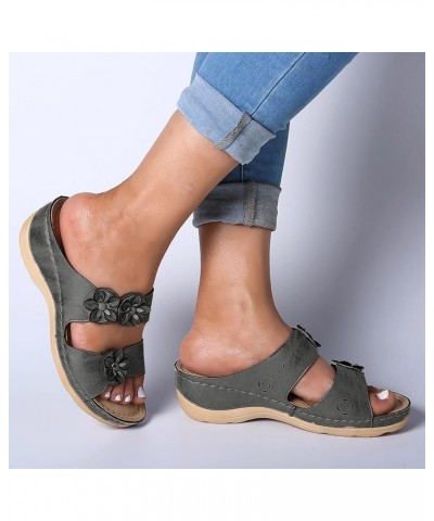 Shoes for Women Sandals, Sandals Women Dressy Floral Sandals Breathable Open Toe Slip On Sandals Walking Slippers Grey $12.70...