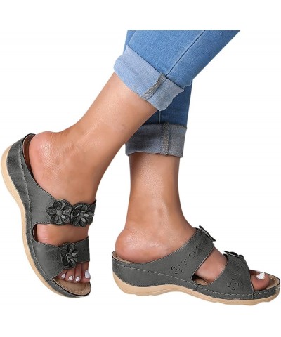 Shoes for Women Sandals, Sandals Women Dressy Floral Sandals Breathable Open Toe Slip On Sandals Walking Slippers Grey $12.70...