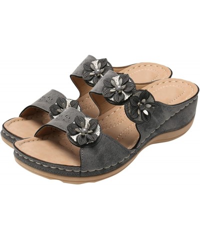 Shoes for Women Sandals, Sandals Women Dressy Floral Sandals Breathable Open Toe Slip On Sandals Walking Slippers Grey $12.70...