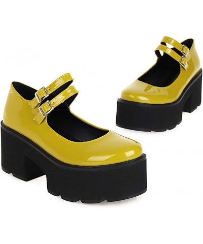 Fashion Women Gothic Pumps Plaftorm Ankle Strap 170 Patent-yellow $24.37 Pumps