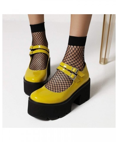 Fashion Women Gothic Pumps Plaftorm Ankle Strap 170 Patent-yellow $24.37 Pumps