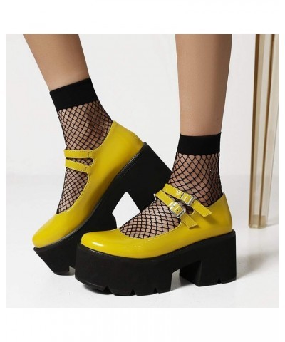 Fashion Women Gothic Pumps Plaftorm Ankle Strap 170 Patent-yellow $24.37 Pumps