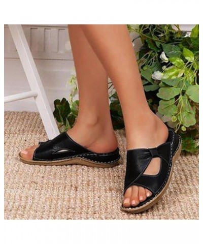 Women's Wedge Platform Sandals Elastic Ankle Strap Platform Sandals Wedge Flip Flops With Arch Support Z 05-black $12.17 Sandals