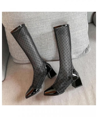 Womens Pointed Toe Block Heel Summer Mesh Boots Black Knee $35.32 Boots