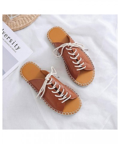 Women'S Leatehr Flat Sandals Casual Breathable Open Toe Handmade Rope Straps Slipper Summer Flat Beach Sandals Brown $22.54 S...