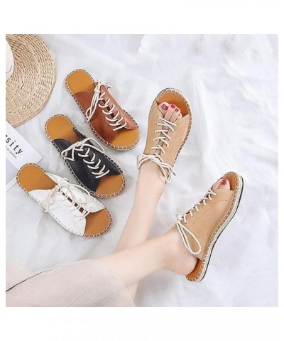 Women'S Leatehr Flat Sandals Casual Breathable Open Toe Handmade Rope Straps Slipper Summer Flat Beach Sandals Brown $22.54 S...