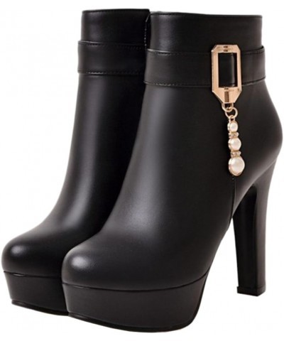 Women Fashion High Block Heel Platform Ankle Booties Black $24.03 Boots