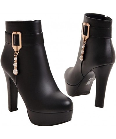 Women Fashion High Block Heel Platform Ankle Booties Black $24.03 Boots