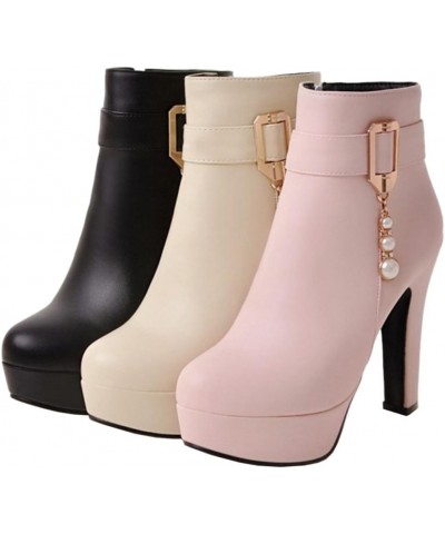 Women Fashion High Block Heel Platform Ankle Booties Black $24.03 Boots